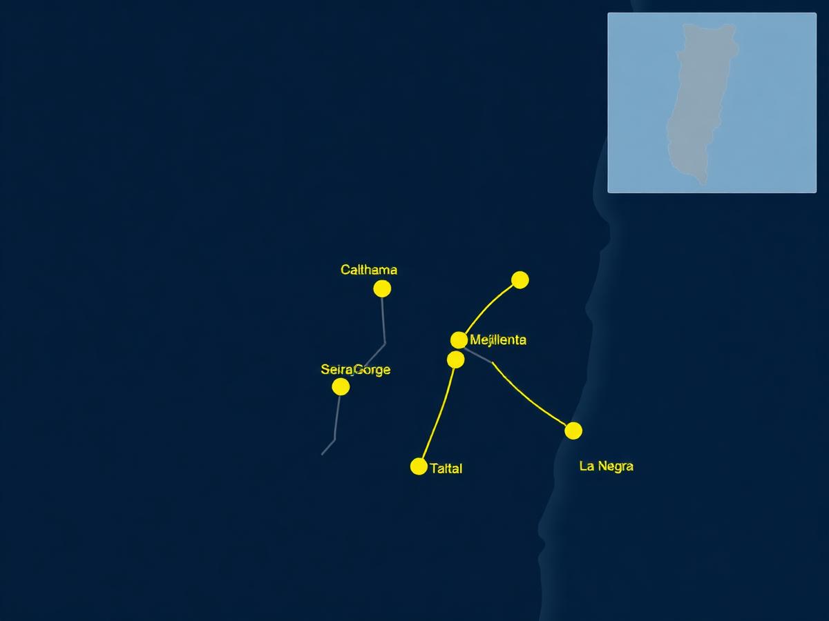 Mapa de cobertura de Grúas Henry en la Región de Antofagasta: Antofagasta, Calama, Mejillones, Sierra Gorda, Taltal y La Negra